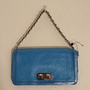 BCBGMaxAzria Sophia Blue Jade Leather Small Handbag With Chain Strap